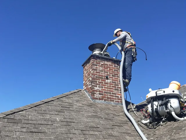 Dedicated Green Chimney Sweep team member cleaning a chimney in Green, OH