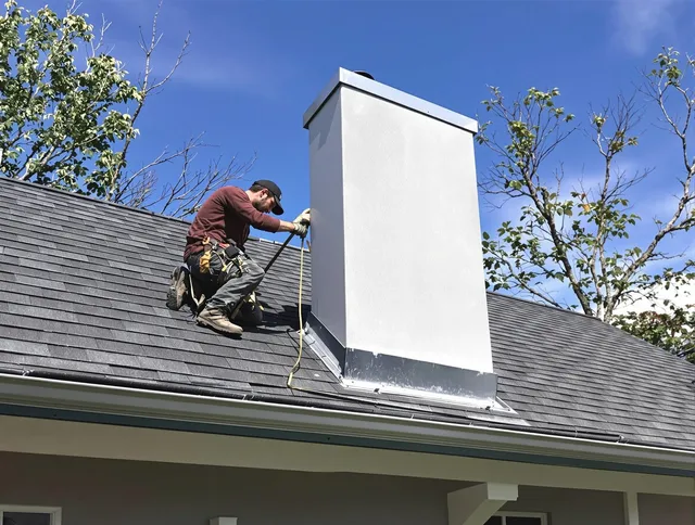 Green Chimney Sweep team member finishing chimney construction in Green, OH