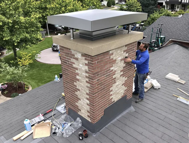 Green Chimney Sweep team working on a custom chimney remodel in Green, OH