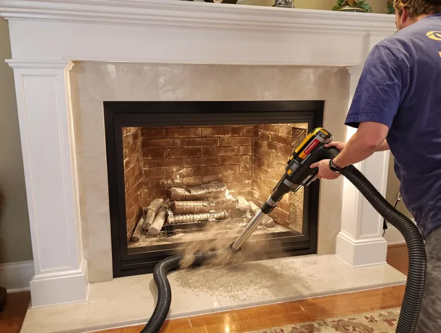 Fireplace cleaning performed by Green Chimney Sweep in Green, OH